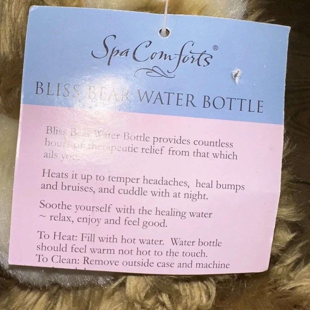 NWT Teddy Bear Hot Water Bottle Holder Spa Comforts Bliss Bear Belly Ache Kids